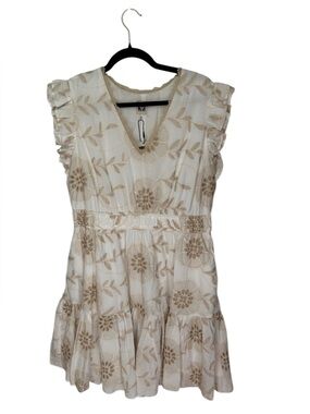 Anne Klein White Dress with Gold Floral Embroidery